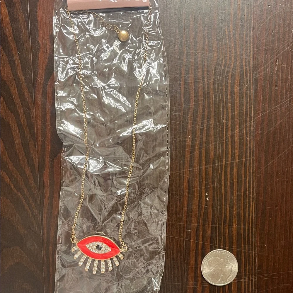 Gold and Red Eye Pendant Necklace